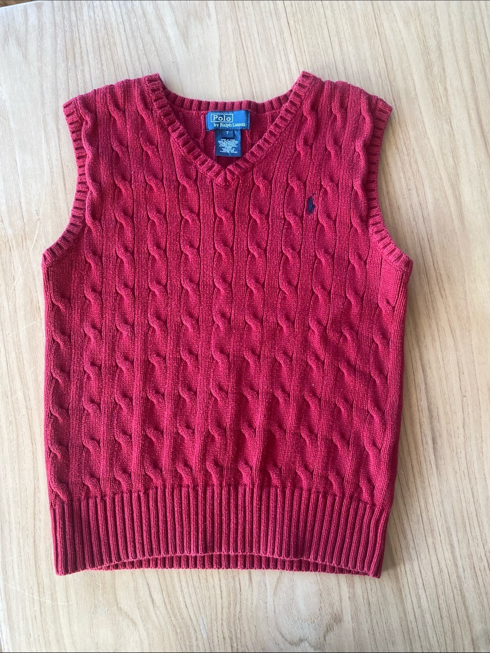 Polo Ralph Lauren Red Cable Knit Sweater Vest 100% cotton kids 7